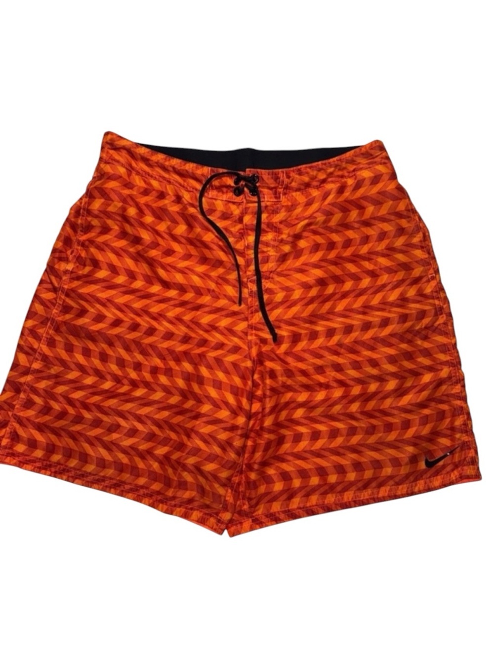 Nike Men’s XL Swim Trunks Orange Geometric Beach Shorts Lined Drawstring